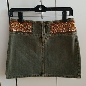 Beaded Detail Jean Skirt